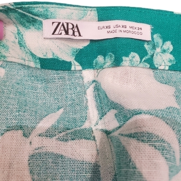 ZARA Linen Blend Beachy Tropical Floral Print Wrap Midi Skirt Sz XS - Picture 5 of 7